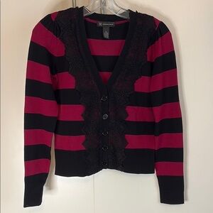 INC Women's Striped Cropped Cardigan Sweater with Lace